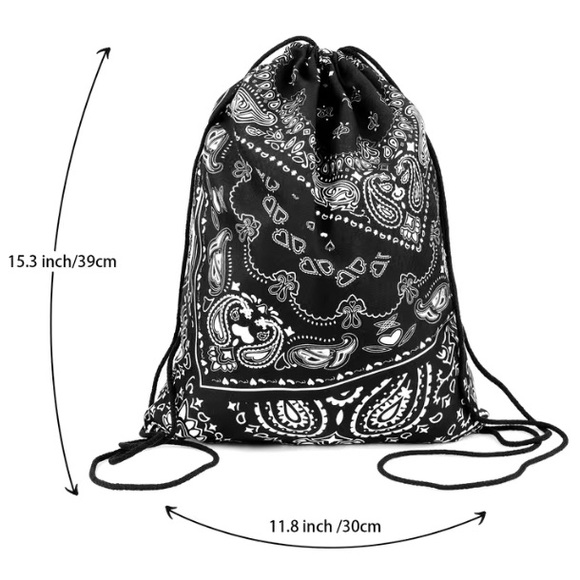 Paisley Black & White  Drawstring Backpack Workout Gym Sport Bag DrawString  New - Picture 11 of 14